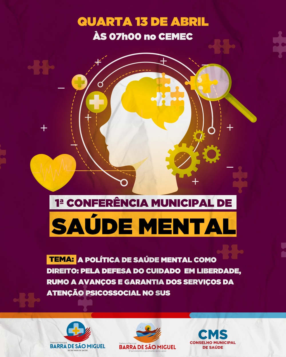 Prefeitura de Barra de São Miguel realizará 1ª Conferência Municipal de Saúde Mental